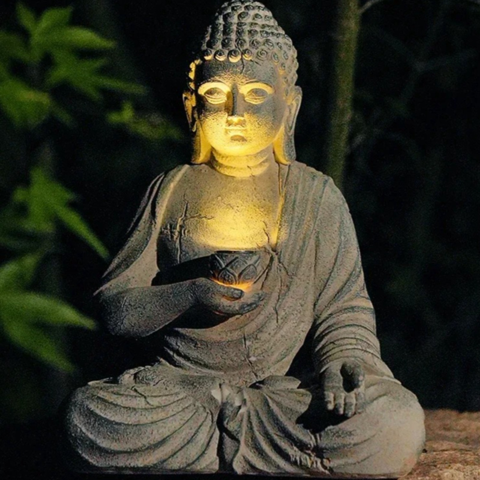 Outdoor Zen Lighting - Solar Garden Statue Buddha Resin Outdoor