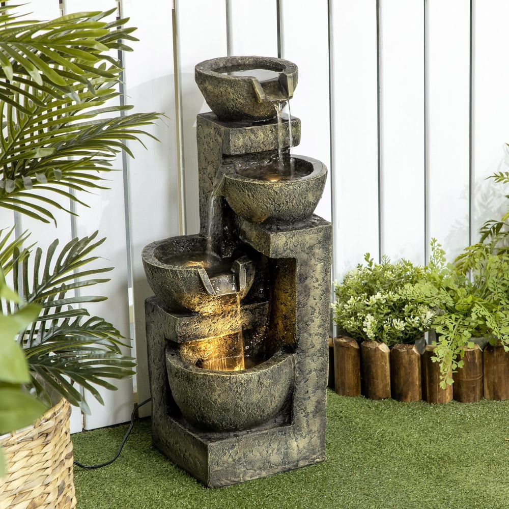4-Tier Stone Bowl Waterfall wi - đánh giá và giá Outdoor Zen Lighting