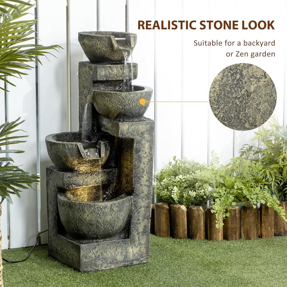 4-Tier Stone Bowl Waterfall wi - đánh giá và giá Outdoor Zen Lighting